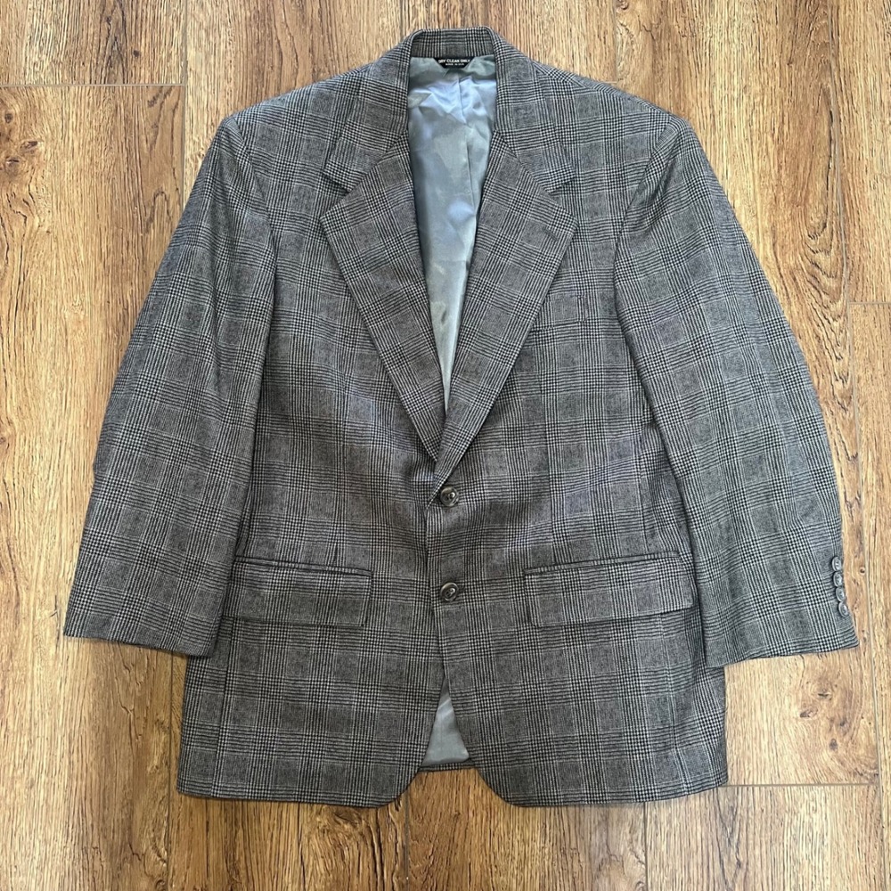 VTG 80s Bill Blass Union Made USA Wool Houndstooth Blazer Mens 40R Tweed Retro